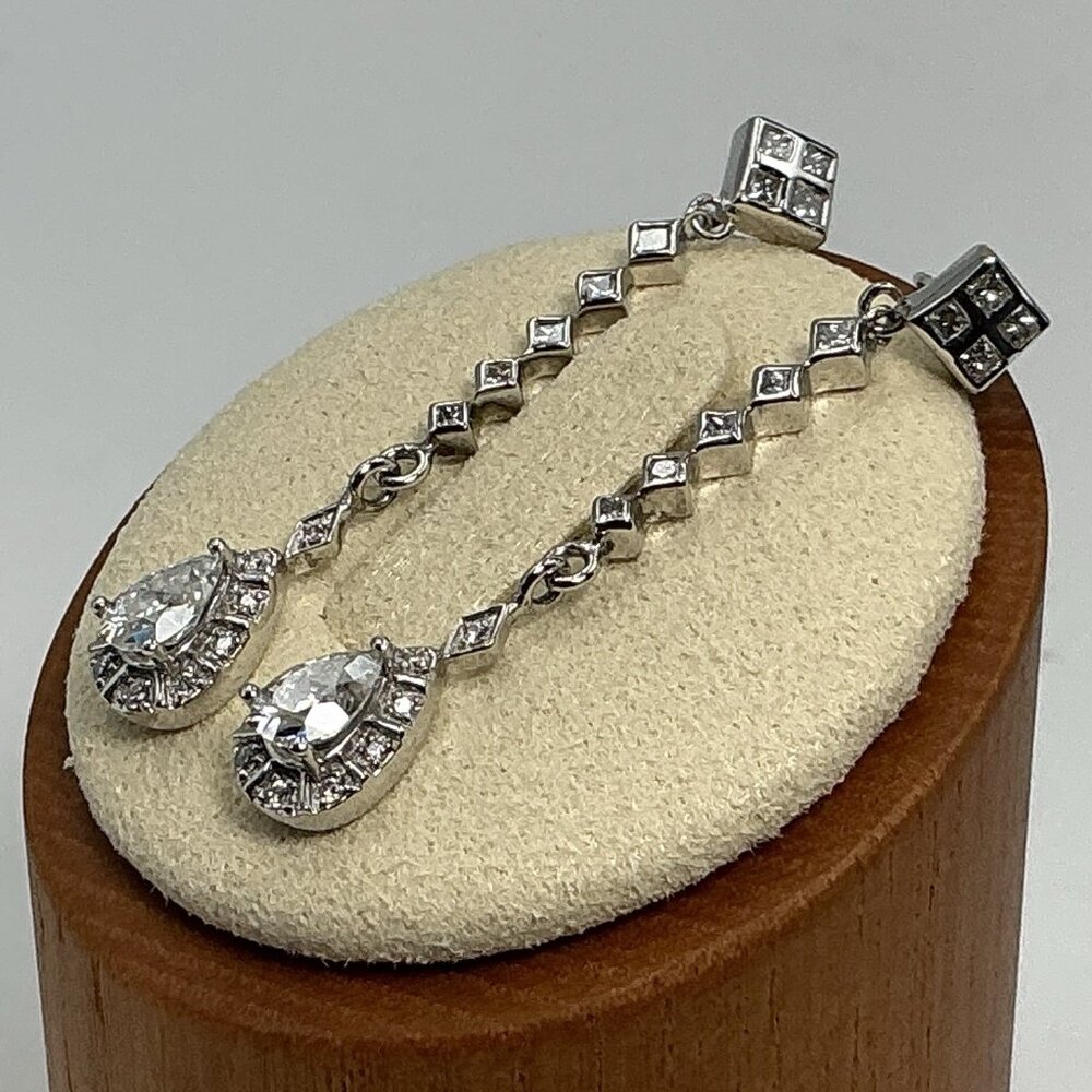 14K White Gold Diamond and Moissanite Earrings Dangle 3.8 Grams 1.5”